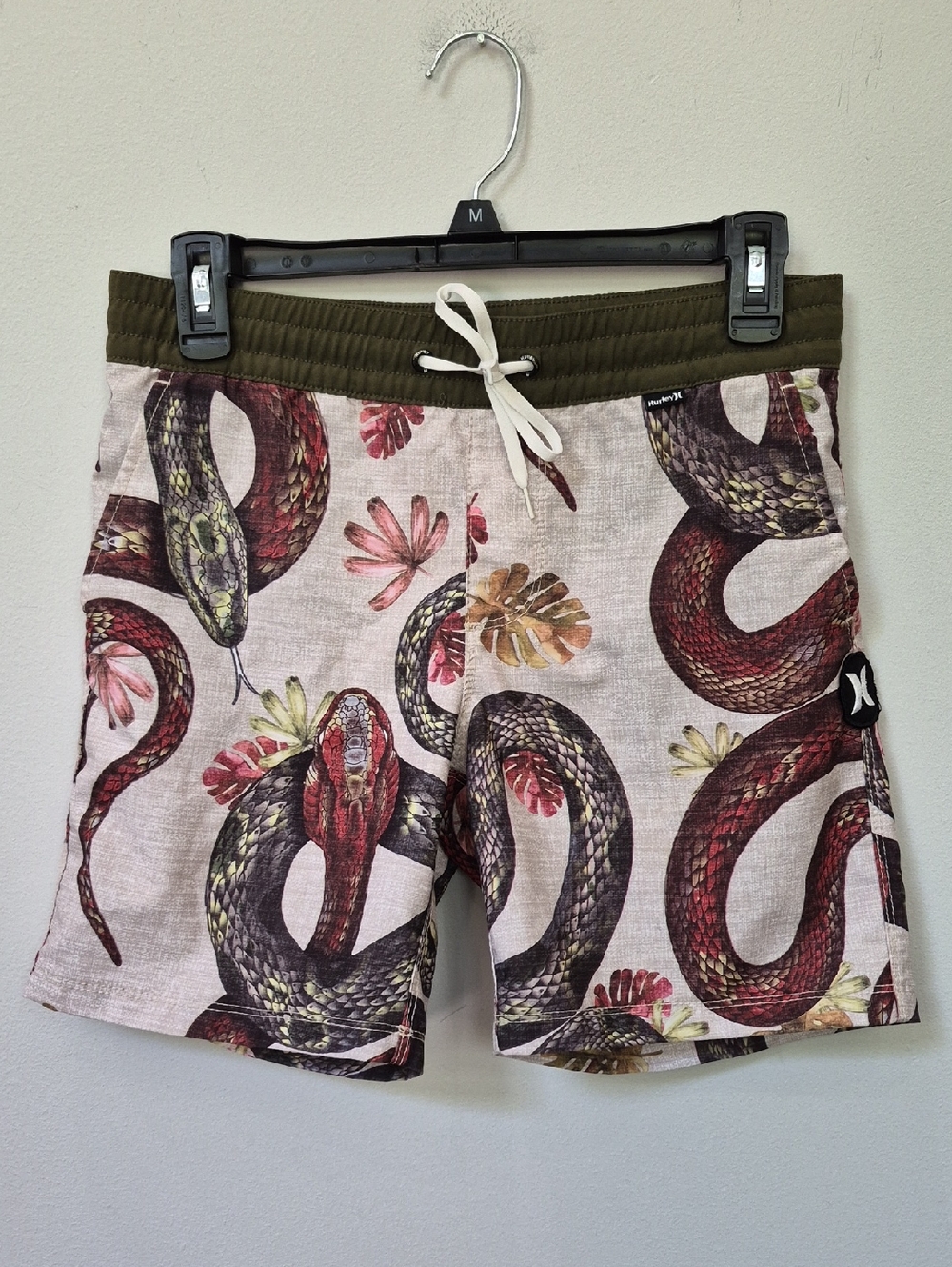 Hurley Board Short Boys M Snake Print Swim in Red, Brown and Olive Surf Beach